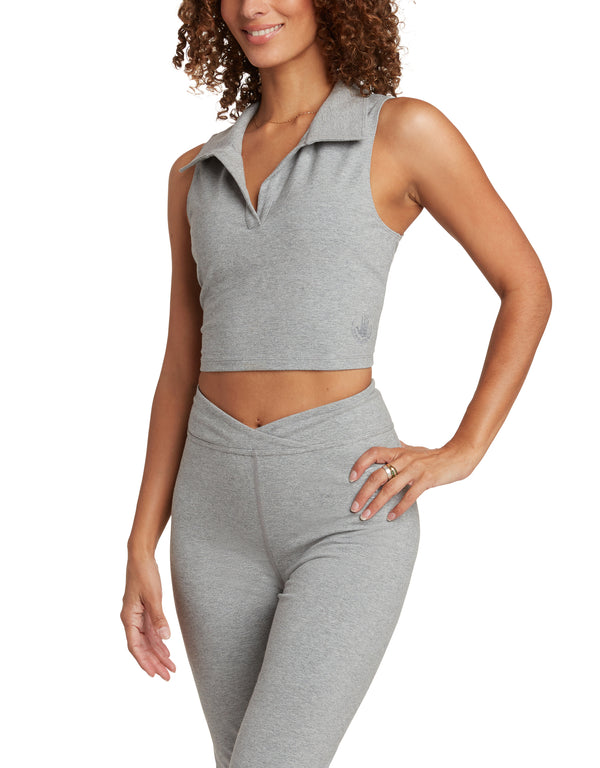 body glove Full of Secrets Polo Crop Top - Heather Grey