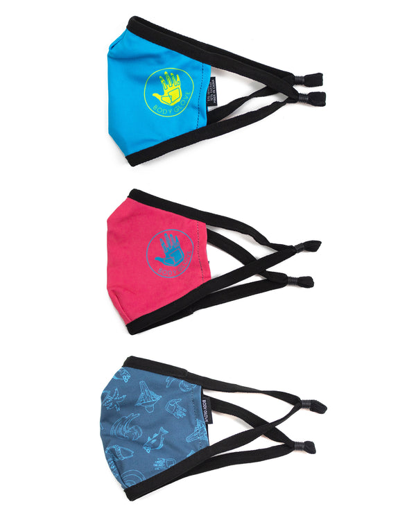 Body Glove Kids' 3-Piece Face Mask Set - Blue Pink Blue Print