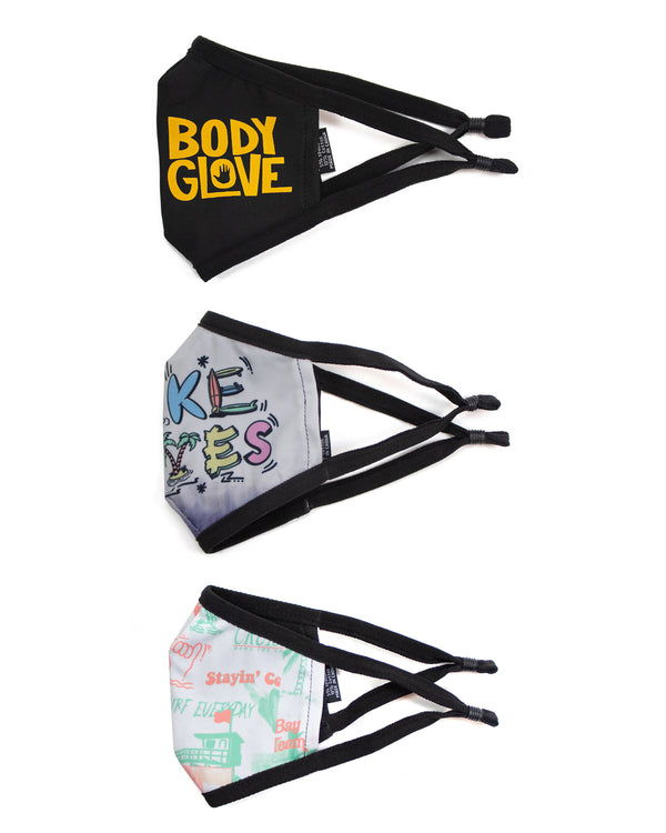 Body Glove Kids' 3-Piece Face Mask Set - Logo Make Waves Surf Print
