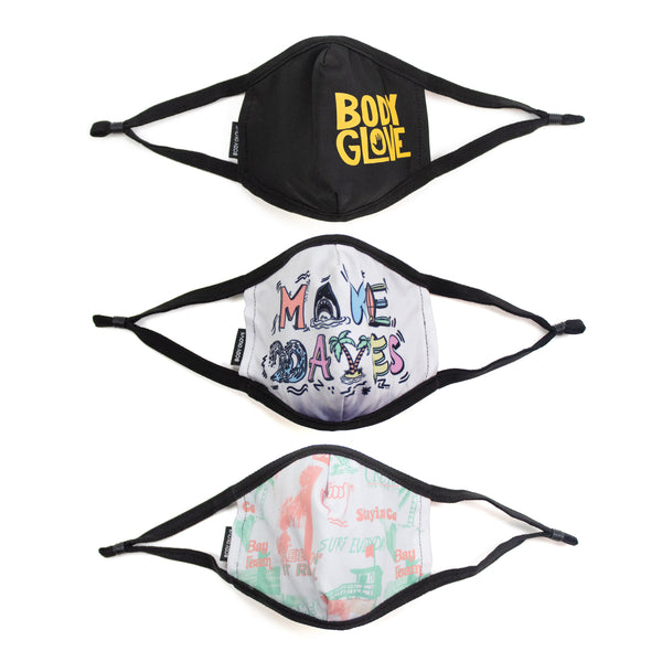 body glove Kids' 3-Piece Face Mask Set - Logo Make Waves Surf Print