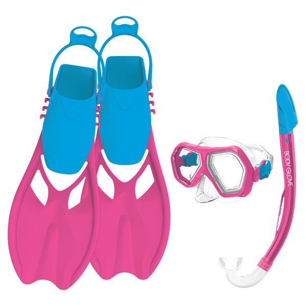 body glove Kids Mischief Mask/Snorkel/Fins Complete Set - Pink/Aqua