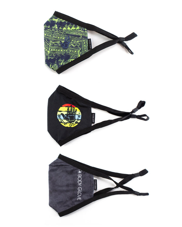 Body Glove Men's 3-Piece Face Mask Set - Abstract Solid With Logo Tie Dye