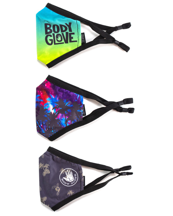 Body Glove Men's 3-Piece Face Mask Set - Ombre Palm Prints