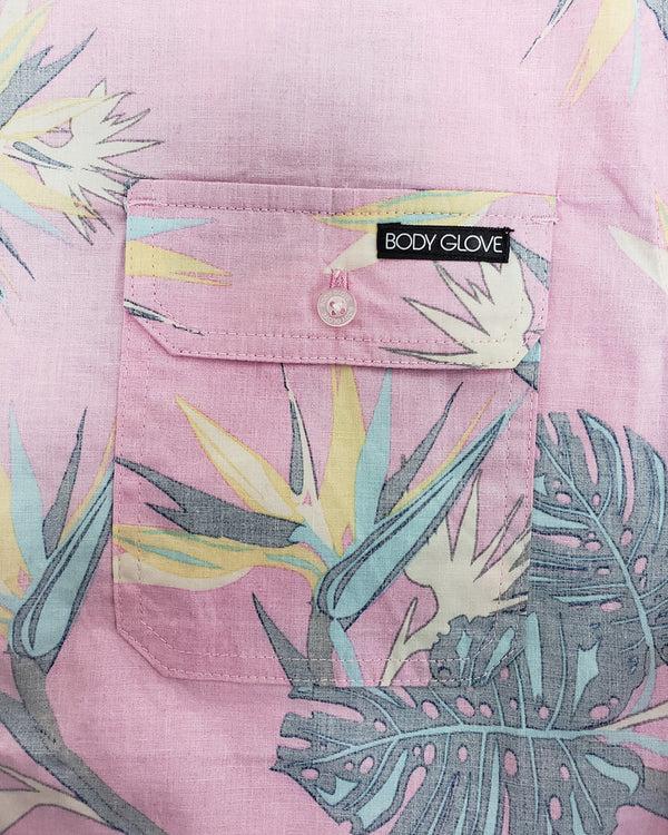 Body Glove Men's Birds Of Paradise Button Down Shirt - Pink