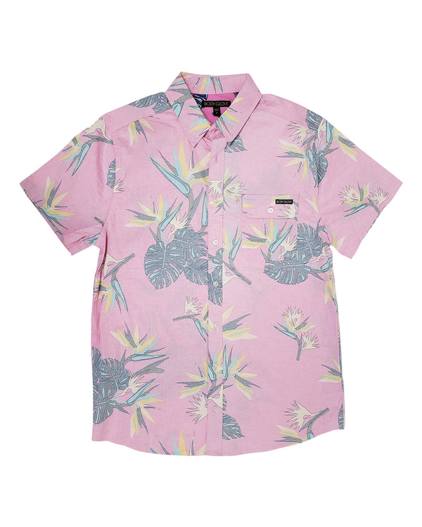 body glove Men's Birds of Paradise Button Down Shirt - Pink