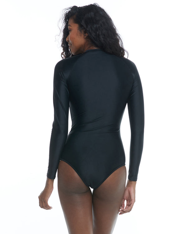 Body Glove Smoothies Channel Cross-Over Long Sleeve Swimsuit - Black