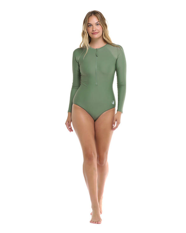 Body Glove Smoothies Channel Cross-Over Long Sleeve Swimsuit - Cactus