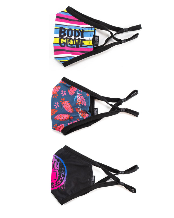 Body Glove Women's 3-Piece Face Mask Set - Logo Palm Stripes