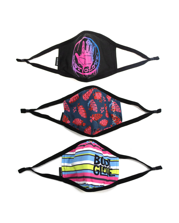 body glove Women's 3-Piece Face Mask Set - Logo Palm Stripes