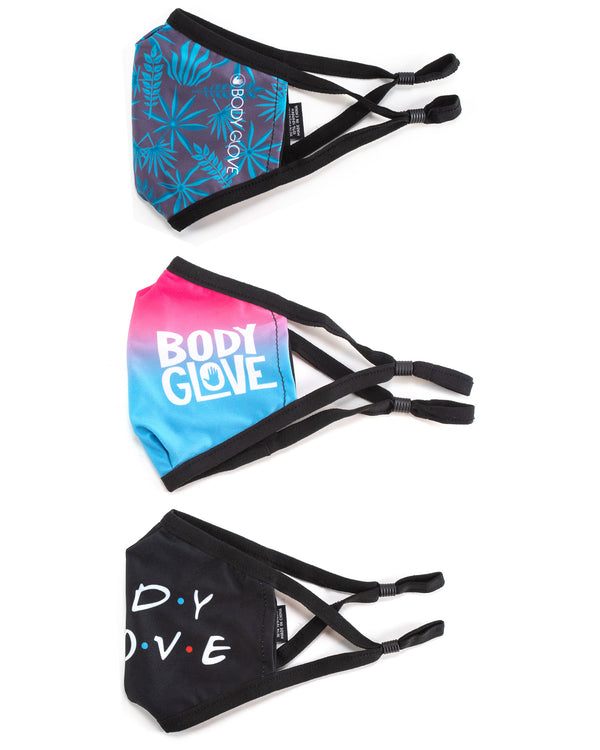 Body Glove Women's 3-Piece Face Mask Set - Ombre Logo Print Palm