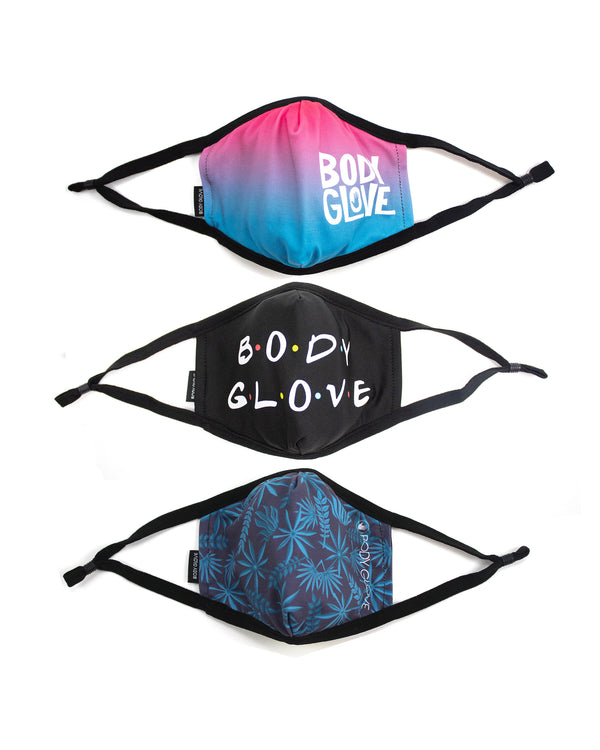 body glove Women's 3-Piece Face Mask Set - Ombre Logo Print Palm