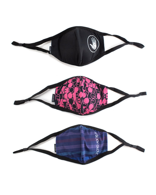 body glove Women's 3-Piece Face Mask Set - Solid Stripe Logo Print