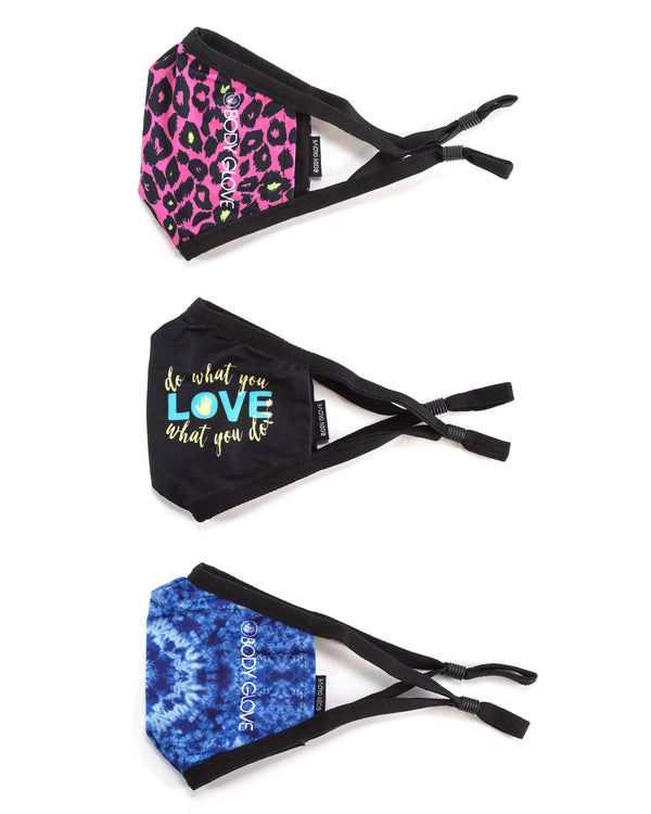 Body Glove Women's 3-Piece Face Mask Set - Tie Dye Leopard Love