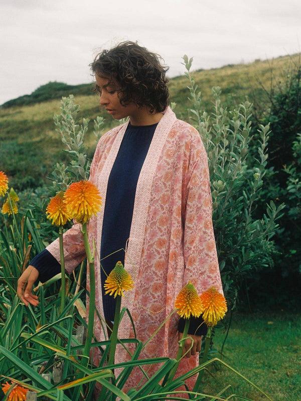 bohemia design Block Print Cotton Robe Vintage Pink