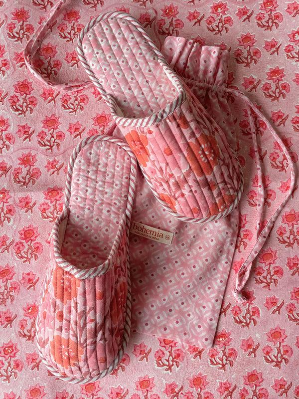 Bohemia Design Block Print House Slippers Vintage Pink