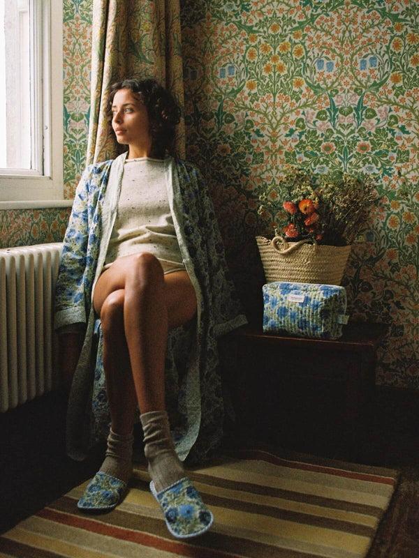 Bohemia Design Block Print Cotton Robe Sage