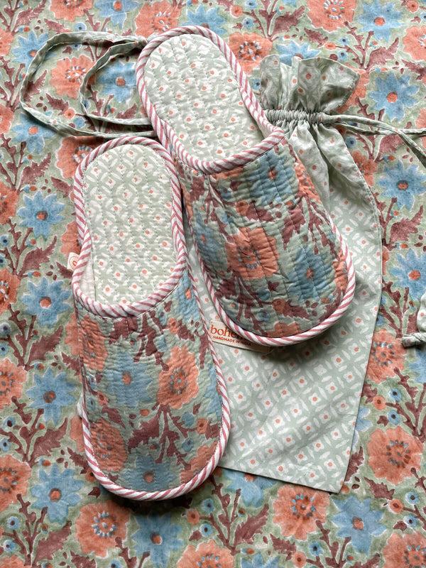 Bohemia Design Block Print House Slippers Duck Egg