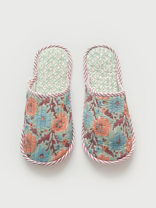 bohemia design Block Print House Slippers Duck Egg