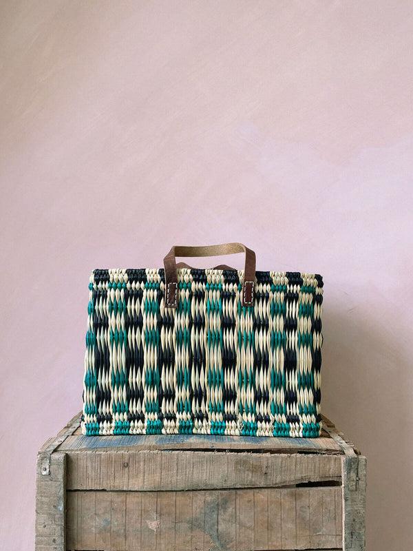 Bohemia Design Chequered Reed Basket Indigo + Green