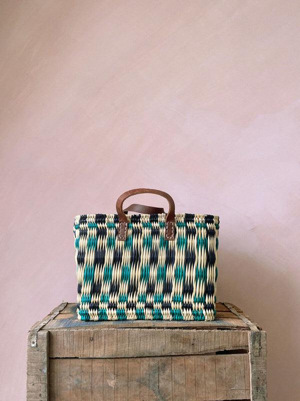 Bohemia Design Chequered Reed Basket Indigo + Green