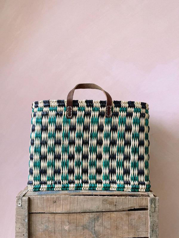 bohemia design Chequered Reed Basket Indigo + Green