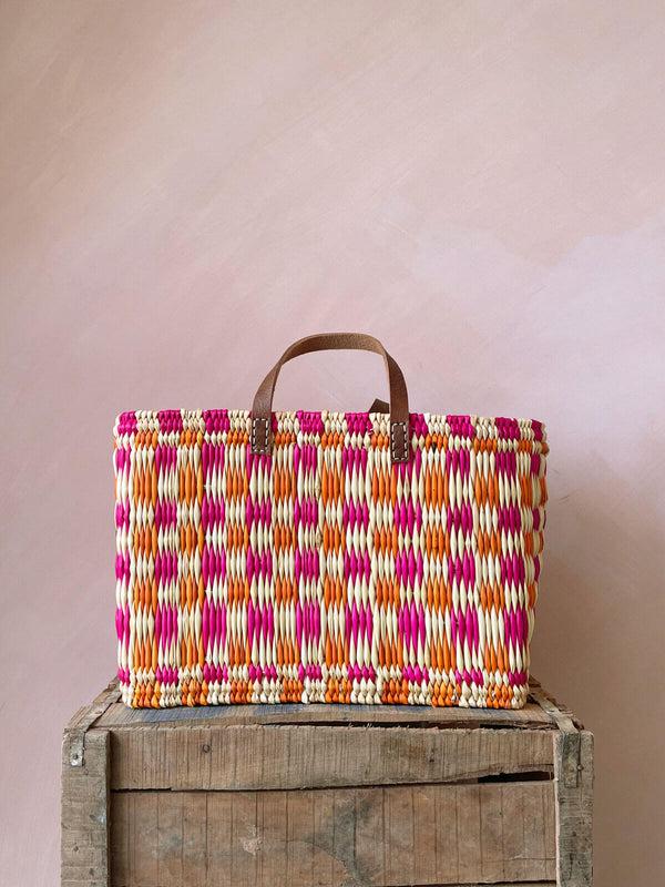 Bohemia Design Chequered Reed Basket Pink + Orange