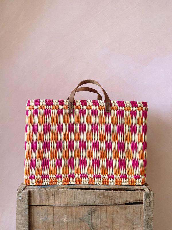 bohemia design Chequered Reed Basket Pink + Orange