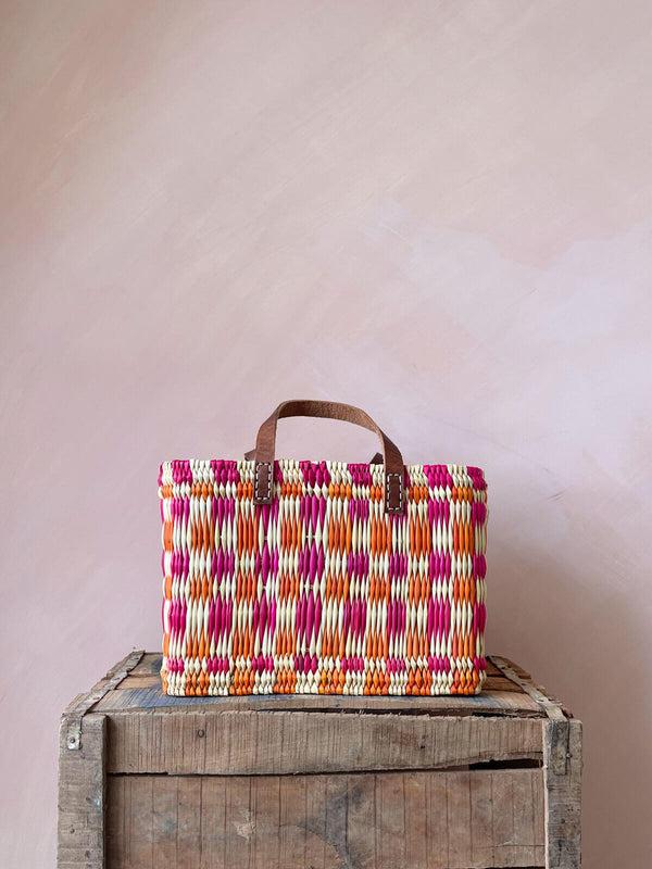 Bohemia Design Chequered Reed Basket Pink + Orange