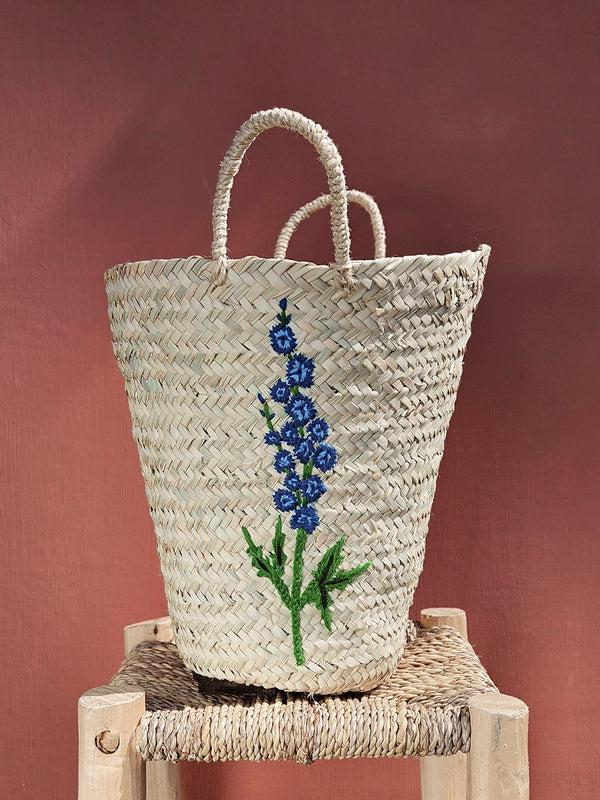 Bohemia Design Hand Embroidered Basket Delphinium