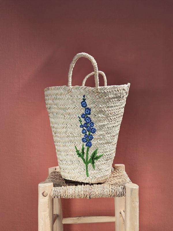 bohemia design Hand Embroidered Basket Delphinium