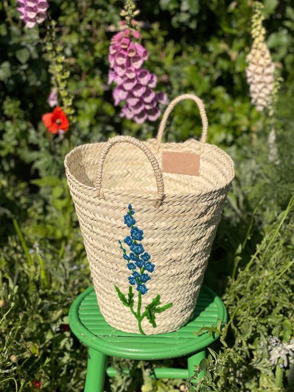Bohemia Design Hand Embroidered Basket Delphinium