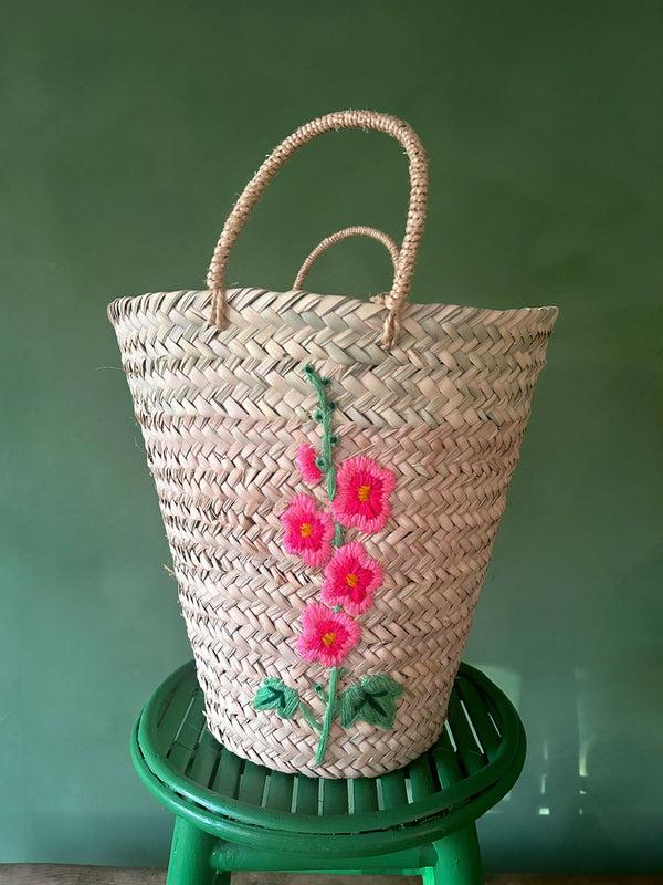 Bohemia Design Hand Embroidered Basket Hollyhock