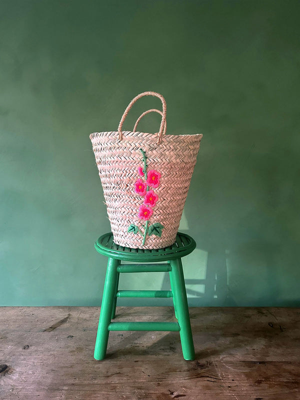 Bohemia Design Hand Embroidered Basket Hollyhock