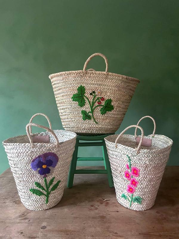 Bohemia Design Hand Embroidered Basket Hollyhock