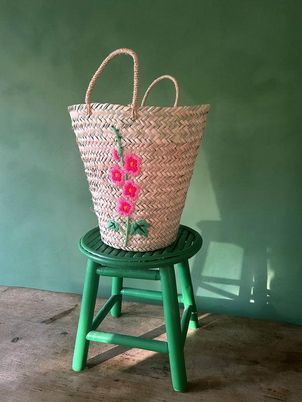 bohemia design Hand Embroidered Basket Hollyhock