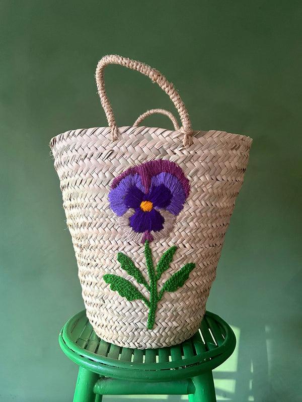 Bohemia Design Hand Embroidered Basket Pansy