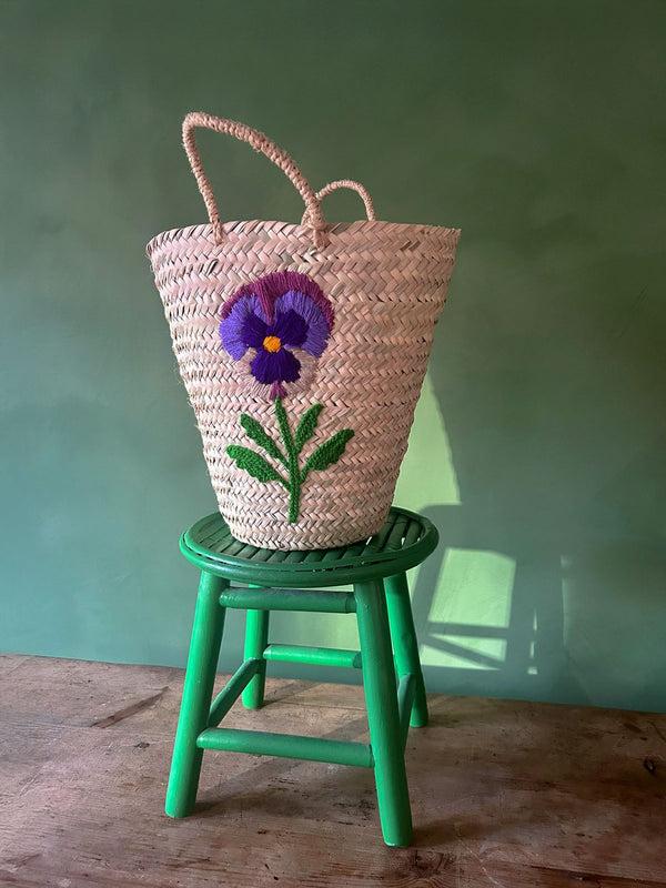bohemia design Hand Embroidered Basket Pansy