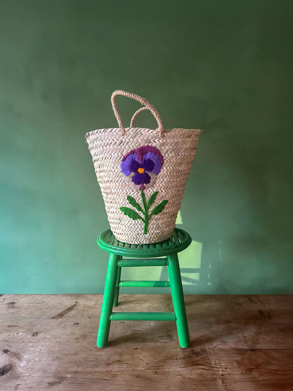 Bohemia Design Hand Embroidered Basket Pansy