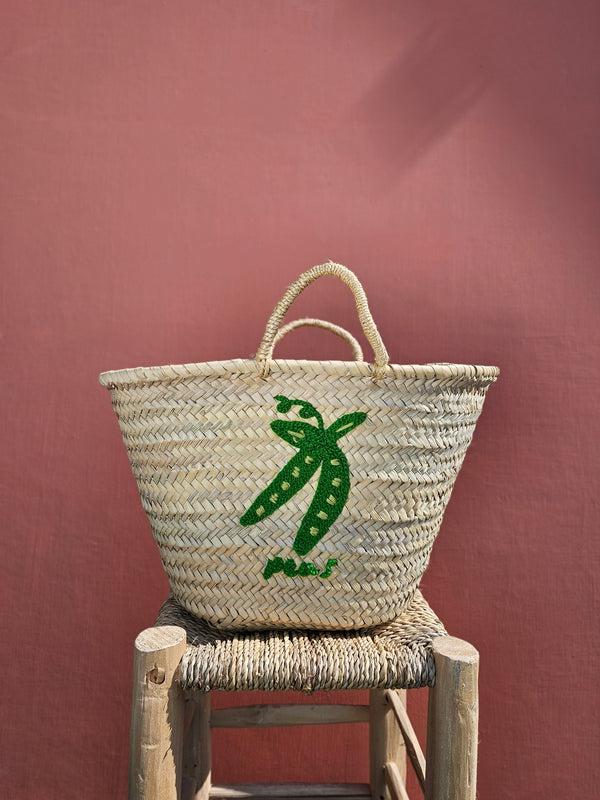bohemia design Hand Embroidered Market Basket Peas