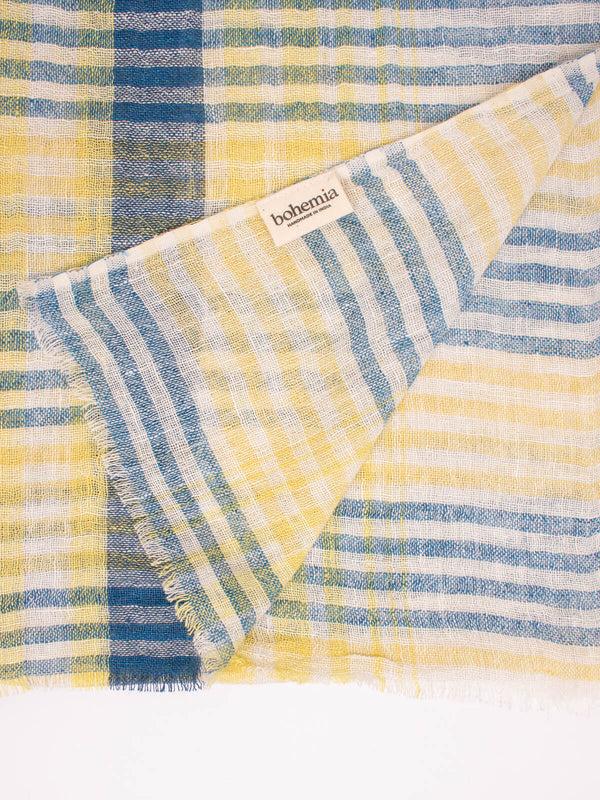 Bohemia Design Linen Scarf Indigo And Lemon Check