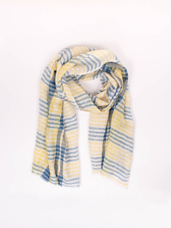 bohemia design Linen Scarf Indigo and Lemon Check