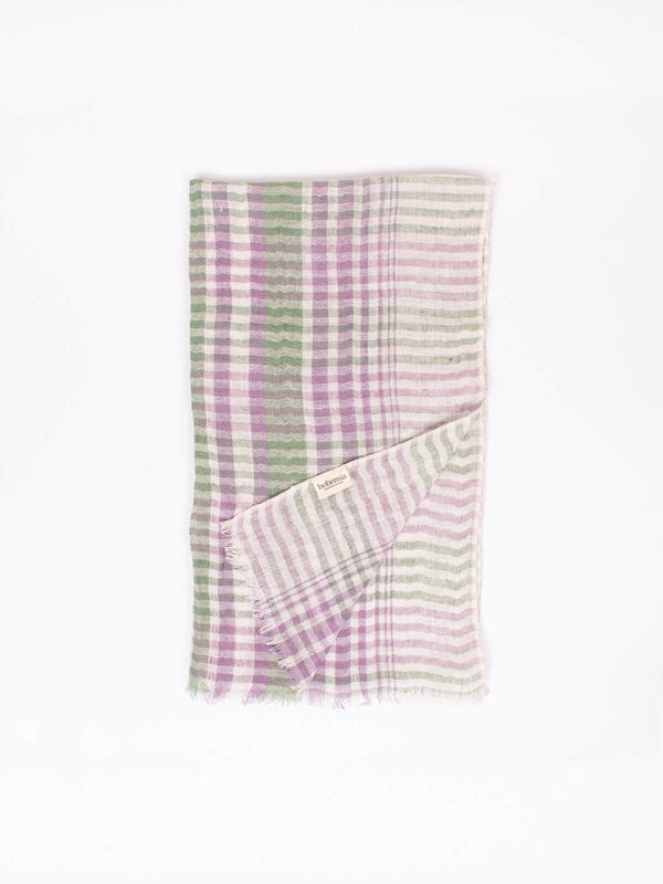 Bohemia Design Linen Scarf Sage And Lilac Check