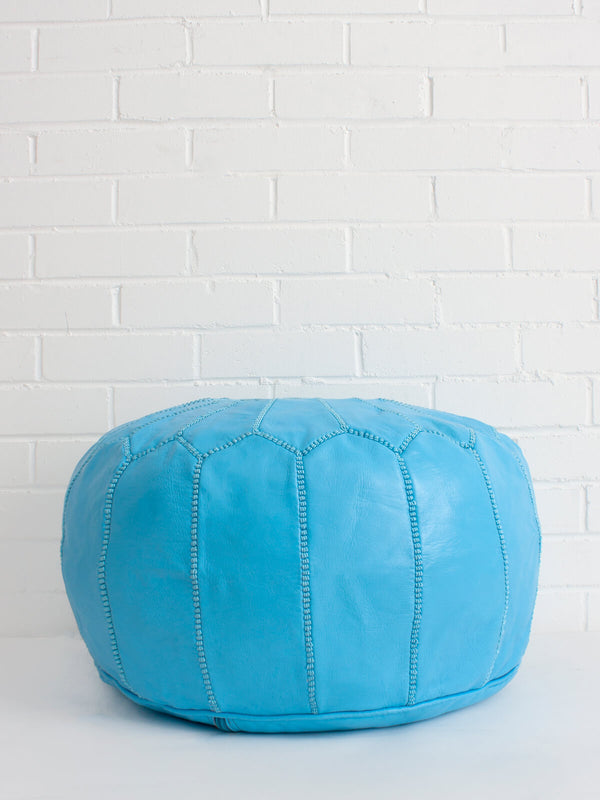 Bohemia Design Moroccan Leather Pouffe Aegean Blue