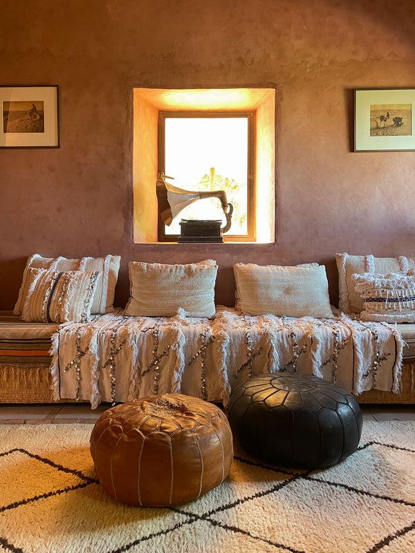 Bohemia Design Moroccan Leather Pouffe Black