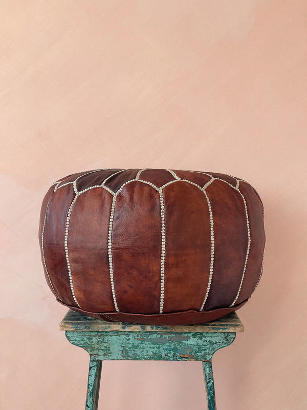 Bohemia Design Moroccan Leather Pouffe Chestnut