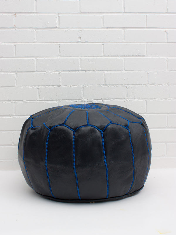 Bohemia Design Moroccan Leather Pouffe Deep Indigo