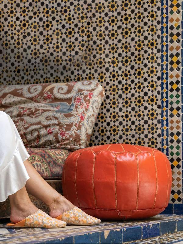 Bohemia Design Moroccan Leather Pouffe Deep Orange