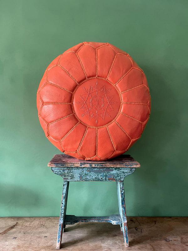 Bohemia Design Moroccan Leather Pouffe Deep Orange