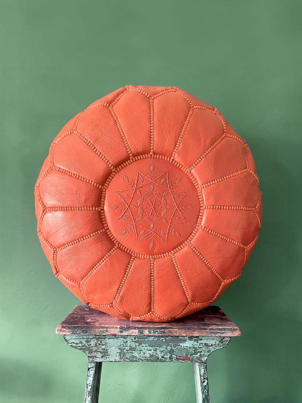 bohemia design Moroccan Leather Pouffe Deep Orange