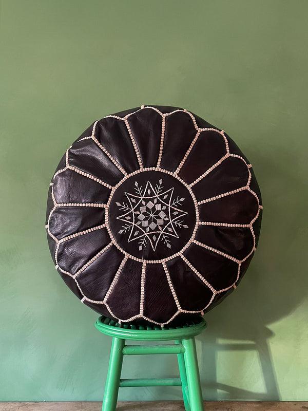 bohemia design Moroccan Leather Pouffe Ebony